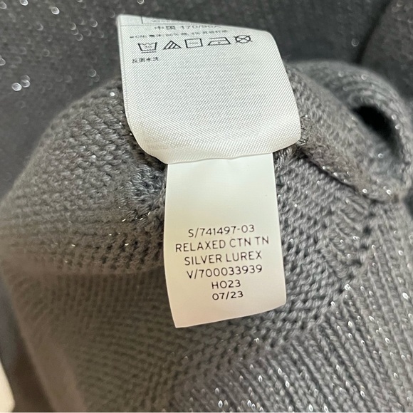 GAP NWT Split-Hem Turtleneck Silver Lurex Chunky Knit Sweater Size M - Picture 10 of 10